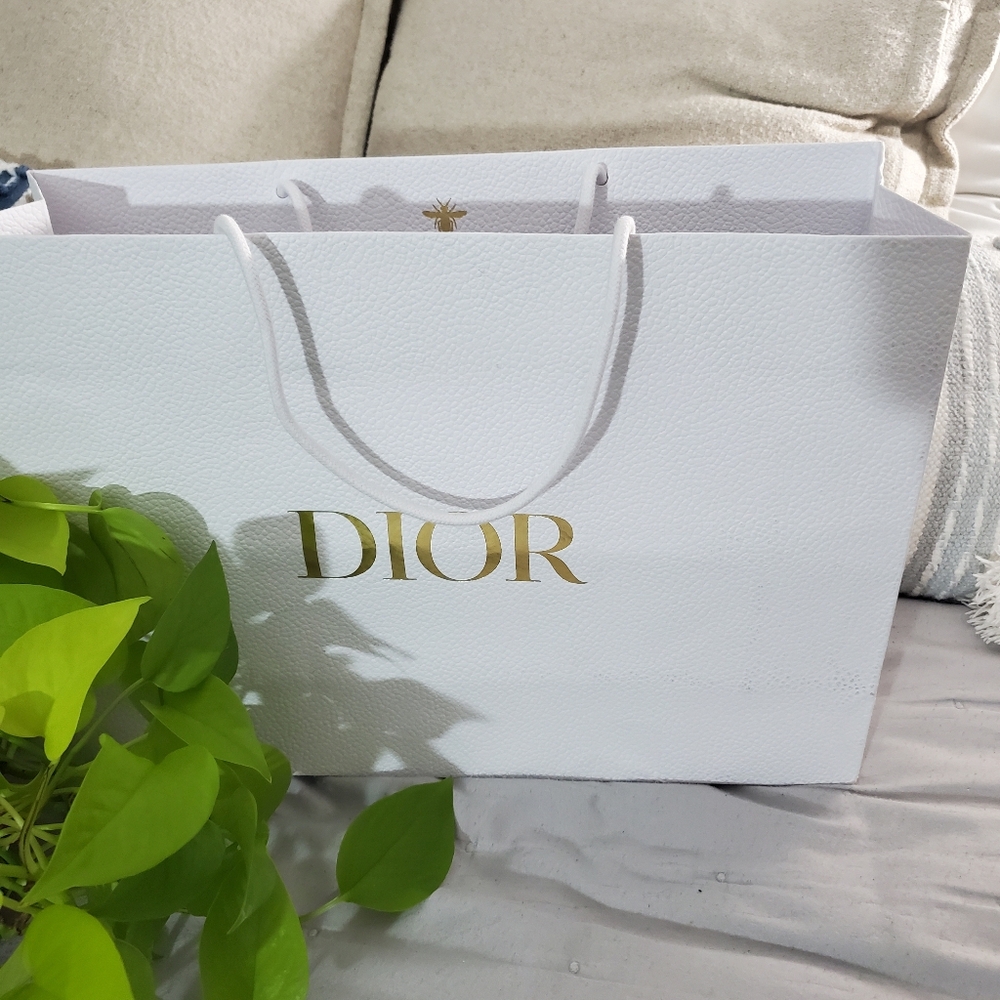 DIOR Original Gold Print White Marbled Shopping Bag